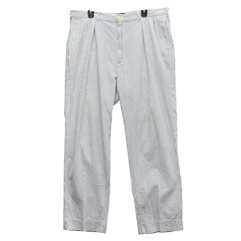 Polo Ralph Lauren Mens Blue White Striped Seersucker Pleated Pants 38x30 USA
